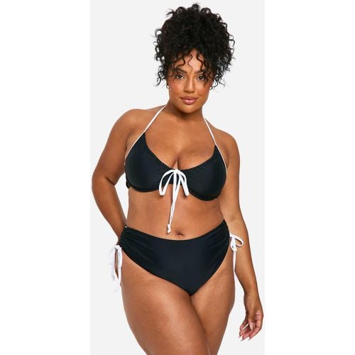 Top bikini Plus Size con laccetti frontali a contrasto - boohoo - Modalova