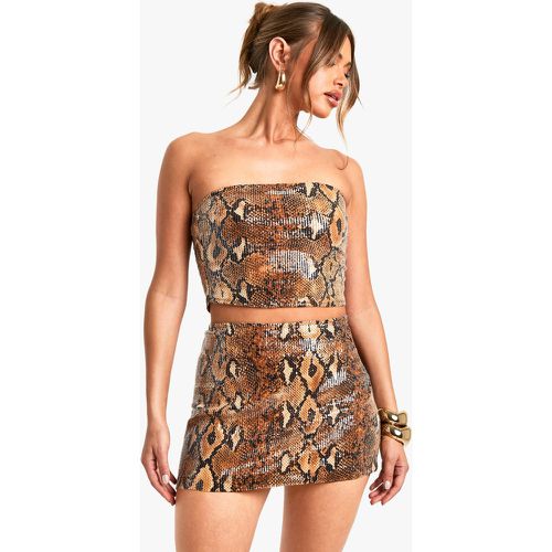 Minigonna effetto pelle di serpente con paillettes - boohoo - Modalova