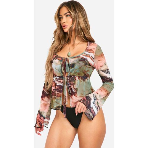 Top De Playa Con Atadura Frontal Y Estampado Efecto Mármol - boohoo - Modalova