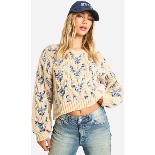 Maglione in maglia spessa intrecciata con dettagli - boohoo - Modalova