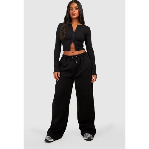 Set top a maniche lunghe a coste con doppia zip & pantaloni tuta dritti - boohoo - Modalova