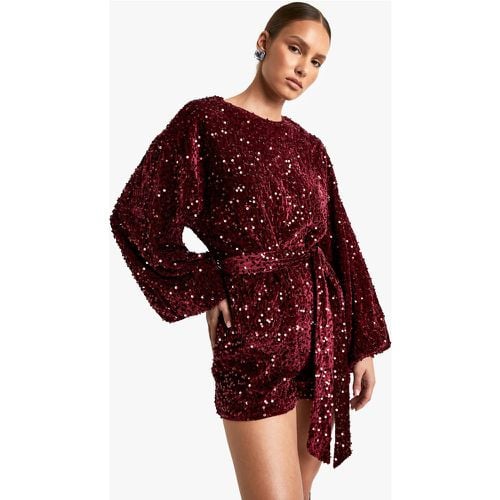 Sequin Extreme Sleeve Belted Playsuit - boohoo - Modalova