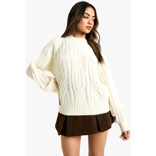 Maglione in maglia spessa con dettagli intrecciati e maniche a palloncino - boohoo - Modalova