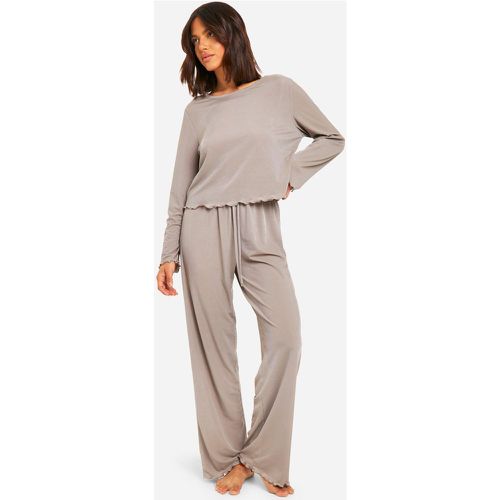 Pijama De Pantalón Largo Y Canalé Con Filo Ondulado - boohoo - Modalova