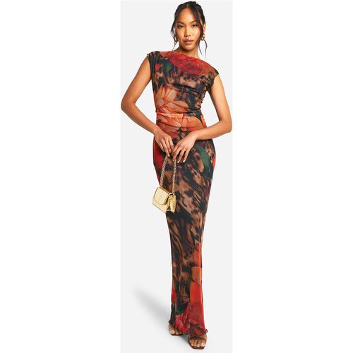 Vestito maxi in rete con stampa leopardata a fiori - boohoo - Modalova