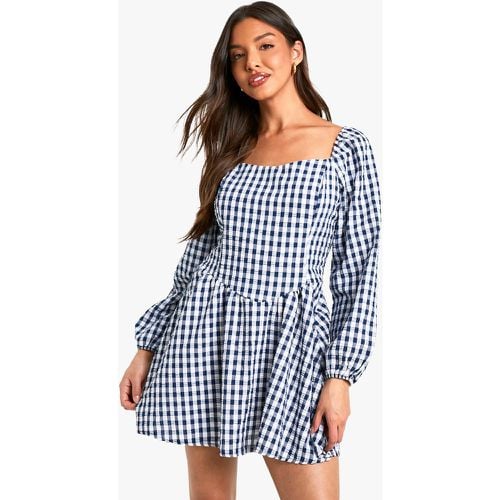 Vestido Mini De Manga Larga Con Cuadros Vichy - boohoo - Modalova