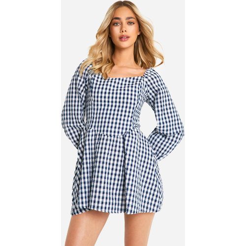 Vestido Mini De Manga Larga Con Cuadros Vichy - boohoo - Modalova