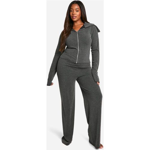 Set Loungewear da casa Plus Size in due toni - top con zip & pantaloni - boohoo - Modalova