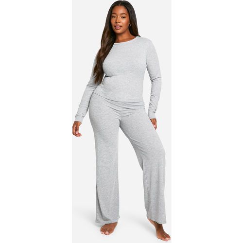 Top Plus Size a maniche lunghe a coste morbide con scollo & pantaloni coordinati - boohoo - Modalova