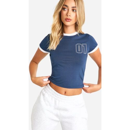 T-shirt in jersey con stampa 01 Sport e bordi a contrasto - boohoo - Modalova