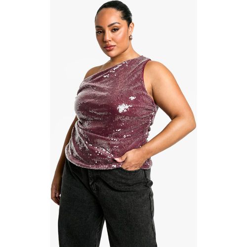 Top Plus Size con ruches e scollo asimmetrico - boohoo - Modalova