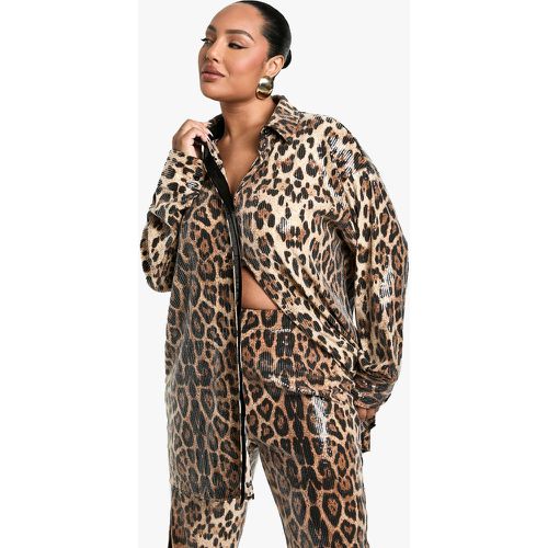 Camicia Plus Size oversize leopardata con paillettes - boohoo - Modalova