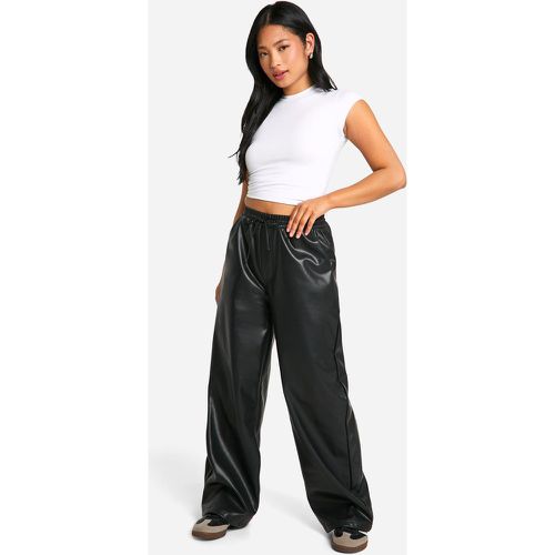 Pantalón Petite De Pernera Ancha Y Cuero Sintético Con Cordón Elástico - boohoo - Modalova