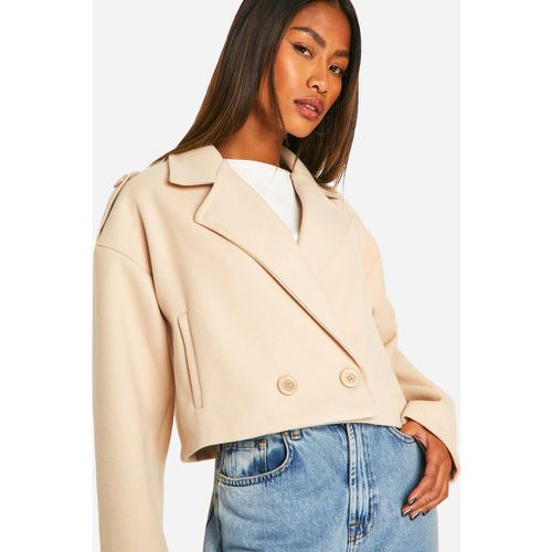 Chaqueta Crop Efecto Lana, Beige - boohoo - Modalova