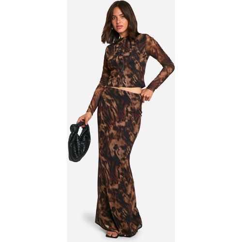 Falda Maxi De Malla Con Estampado De Leopardo - boohoo - Modalova