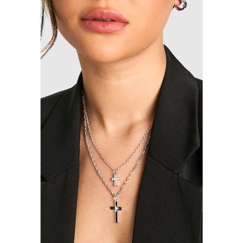 Collar De Dos Capas Con Cruz E Incrustaciones - boohoo - Modalova