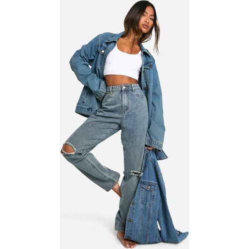 Basics High Waisted Straight Leg Ripped Knee Jeans - boohoo - Modalova