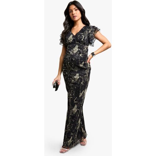 Vestito maxi MATERNITY in rete con stampa effetto pelle di serpente, maniche arricciate e scollo profondo - boohoo - Modalova