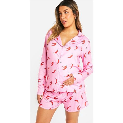 Pijama Premamá De Pantalón Corto Y Camisa De Manga Larga Con Estampado De Chiles - boohoo - Modalova