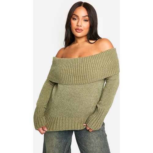 Top Plus Size in maglia con scollo Bardot - boohoo - Modalova