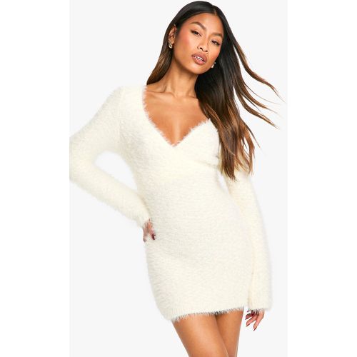 Fluffy Knitted Wrap Detail Mini Dress - boohoo - Modalova