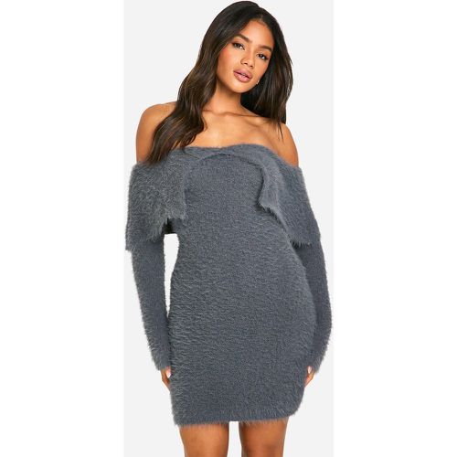 Fluffy Knitted Bardot Mini Dress - boohoo - Modalova