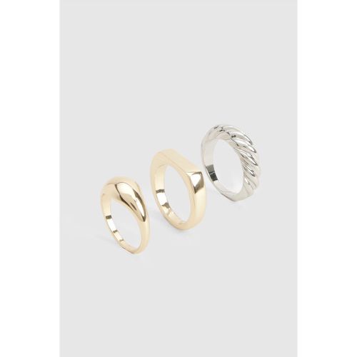 Pack De 3 Anillos Mixtos De Metal - boohoo - Modalova