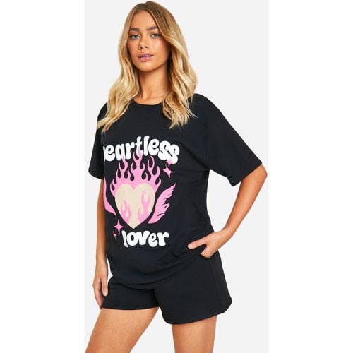 T-shirt oversize con slogan Heartless Lover a caratteri arrotondati - boohoo - Modalova