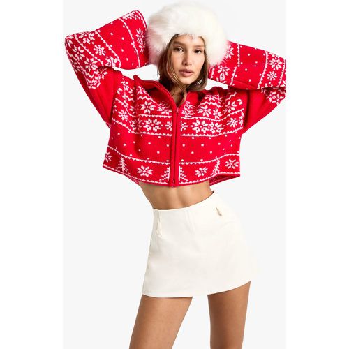 Cárdigan Navideño Premium De Punto Con Cremallera Y Grecas - boohoo - Modalova