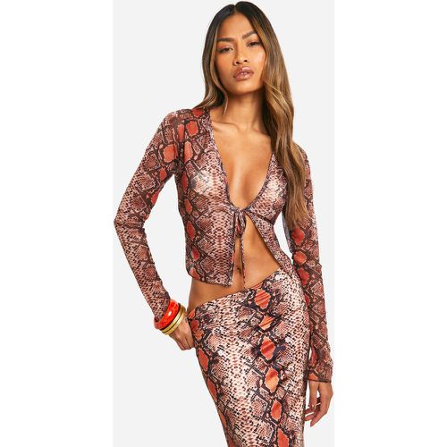 Top De Malla Con Atadura Frontal Y Estampado De Serpiente - boohoo - Modalova