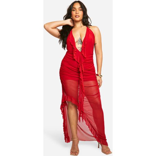 Vestito maxi Plus Size in rete con arricciature - boohoo - Modalova