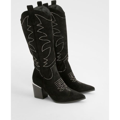 Embellished Knee High Western Boots - boohoo - Modalova
