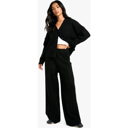 Conjunto Petite De Pantalón De Pernera Ancha Y Cárdigan De Punto Suave Y Canalé Grueso - boohoo - Modalova