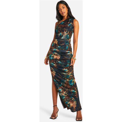 Vestito maxi Tall asimmetrico con stampa animalier e ruches - boohoo - Modalova