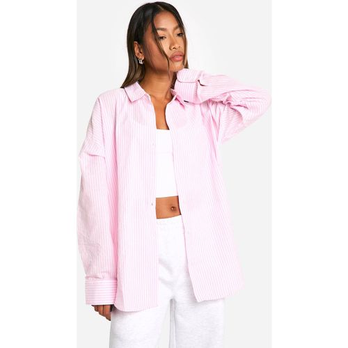 Camisa Oversize Con Microraya, Pink - boohoo - Modalova