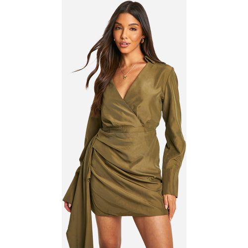 Vestito camicia drappeggiato, Verde - boohoo - Modalova