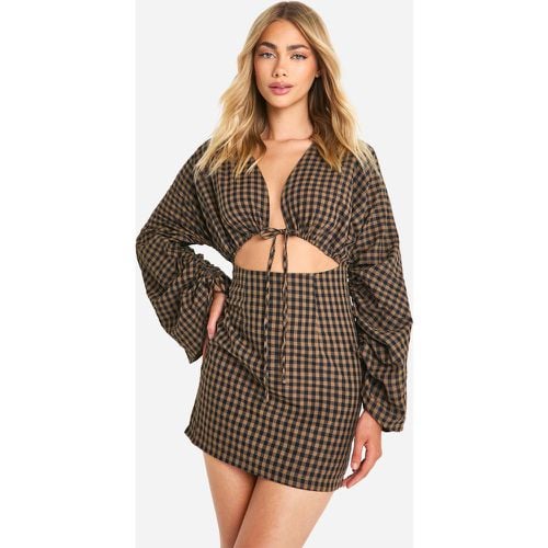 Vestido Mini De Cuadros Vichy Con Mangas Bombachas - boohoo - Modalova