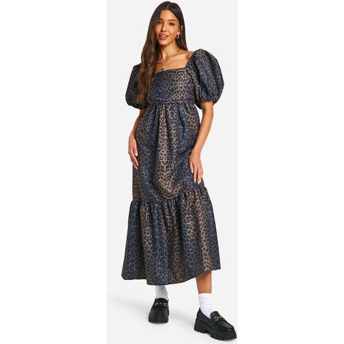 Vestido Midaxi Con Mangas Abullonadas Y Estampado De Leopardo - boohoo - Modalova