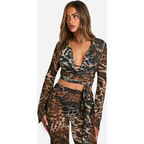 Top da mare leopardato con laccetti - boohoo - Modalova