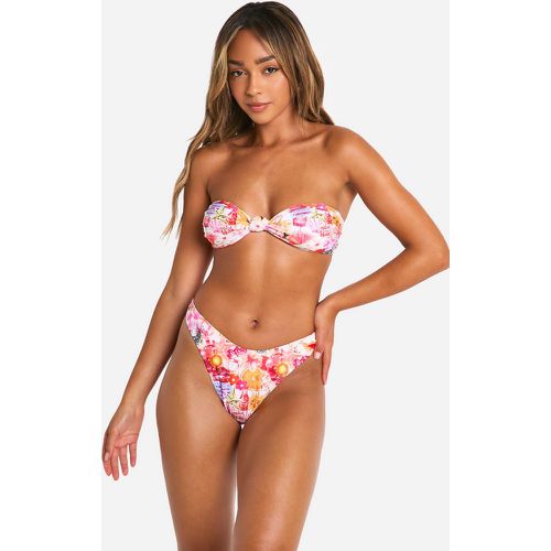 Set bikini con stampa di cartoline e nodo - boohoo - Modalova