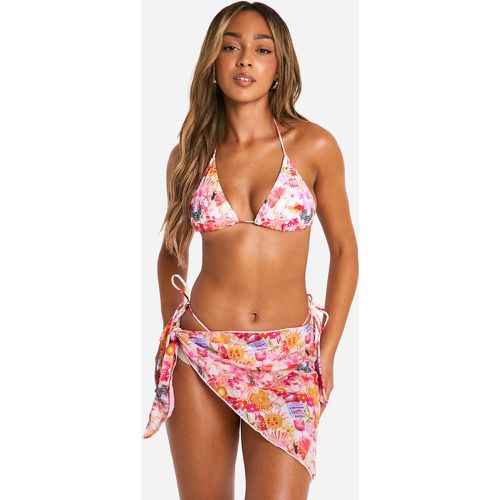 Set bikini con stampa di cartoline & pareo - boohoo - Modalova