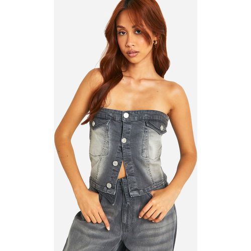 Top a fascia in denim Stretch slavato con bottoni - boohoo - Modalova