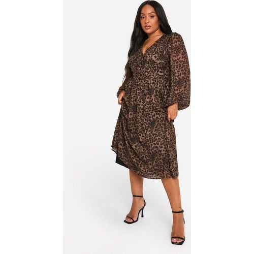 Vestito Skater midi Plus Size stile Milkmaid leopardato - boohoo - Modalova