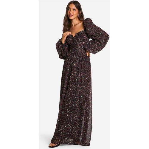 Vestito maxi stile Milkmaid in chiffon con stampa di ciliegie e maniche a sbuffo - boohoo - Modalova