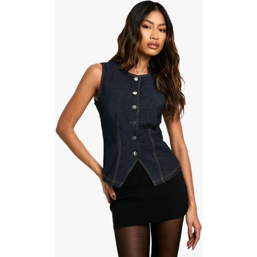 Gilet lungo in denim Stretch con bottoni frontali - boohoo - Modalova