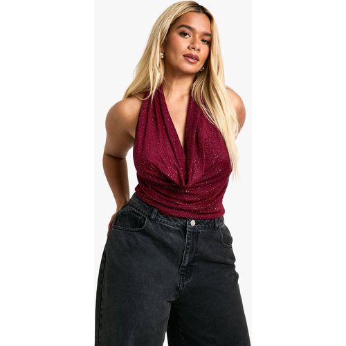 Body Plus Size in rete glitterata con scollo a cappuccio frontale - boohoo - Modalova