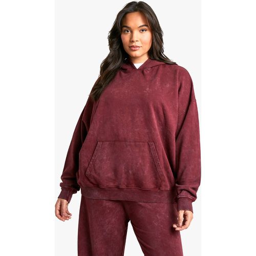 Sudadera Plus Oversize Premium Sobreteñida Con Capucha En Color Burdeos - boohoo - Modalova