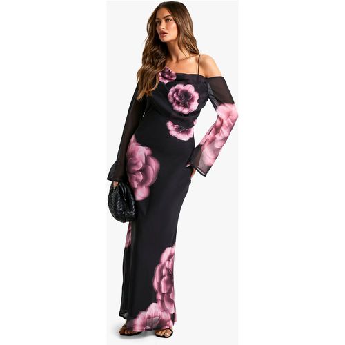 Vestido Maxi De Chifón Asimétrico Con Estampado De Flores Rosas - boohoo - Modalova