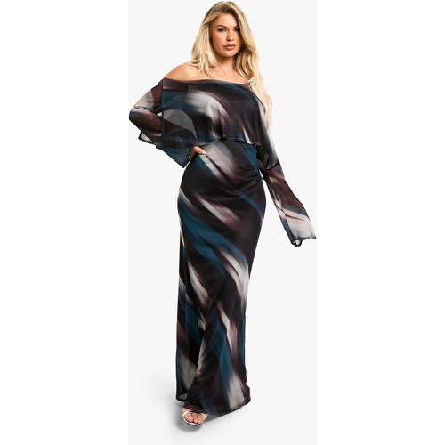 Vestido Maxi Drapeado De Malla Con Estampado Abstracto - boohoo - Modalova