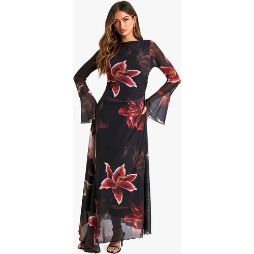 Vestido Midaxi De Malla Evasé Con Estampado De Flores - boohoo - Modalova